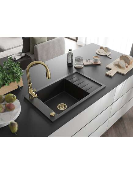 Mexen Elias zlewozmywak granitowy 1-komorowy z ociekaczem i baterią kuchenną Savita, czarny - 6511-77-672601-50, изображение 2