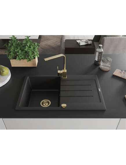 Mexen Bruno zlewozmywak granitowy 1-komorowy z ociekaczem i baterią kuchenną Rita, czarny - 6513-77-670300-50, изображение 3