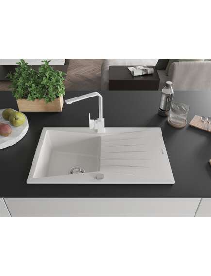 Mexen Cesar zlewozmywak granitowy 1-komorowy z ociekaczem i baterią kuchenną Rita, biały - 6514-20-670300-20, изображение 3