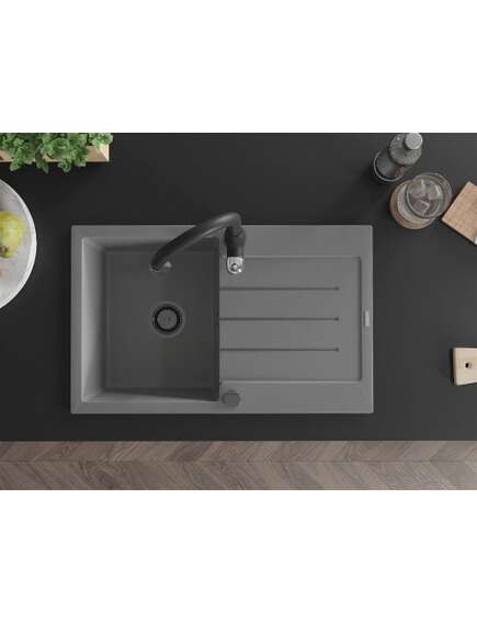 Mexen Bruno zlewozmywak granitowy 1-komorowy z ociekaczem i baterią kuchenną Savita, szary - 6513-71-672601-70-B, 4 image