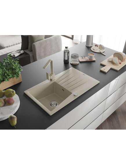 Mexen Cesar zlewozmywak granitowy 1-komorowy z ociekaczem i baterią kuchenną Rita, beżowy - 6514-69-670300-69, 2 image