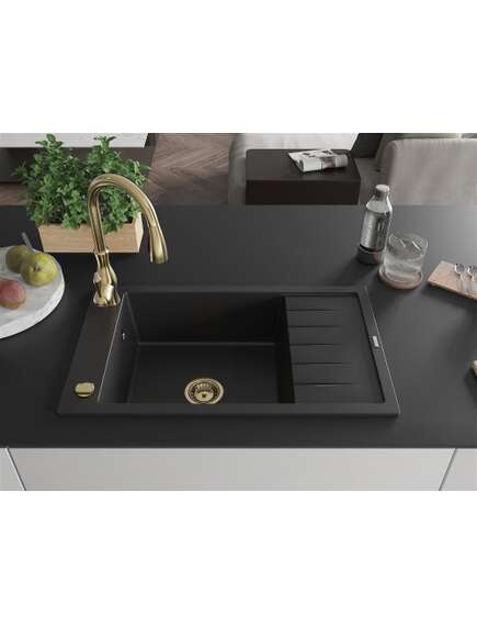 Mexen Elias zlewozmywak granitowy 1-komorowy z ociekaczem i baterią kuchenną Savita, czarny - 6511-77-672601-50, изображение 3
