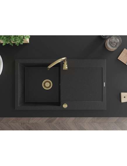 Mexen Leo zlewozmywak granitowy 1-komorowy z ociekaczem i baterią kuchenną Telma, czarny/srebrny metalik - 6501-73-670200-50, изображение 4