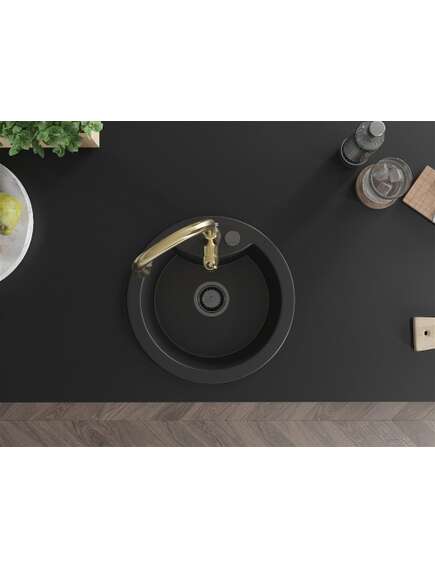 Mexen Diego zlewozmywak granitowy 1-komorowy z baterią kuchenną Savita, czarny - 6512-77-672601-50-B, 4 image