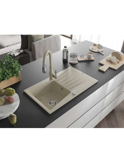 Mexen Cesar zlewozmywak granitowy 1-komorowy z ociekaczem i baterią kuchenną Savita, beżowy - 6514-69-672601-69, изображение 2