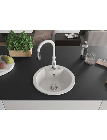 Mexen Diego zlewozmywak granitowy 1-komorowy z baterią kuchenną Savita, biały - 6512-20-672601-20, изображение 3