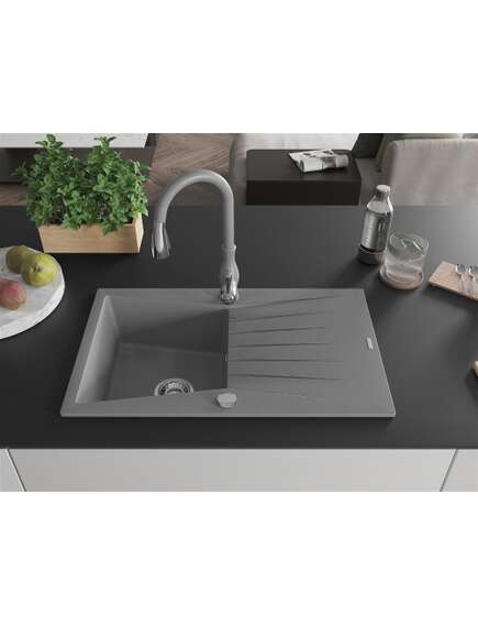 Mexen Cesar zlewozmywak granitowy 1-komorowy z ociekaczem i baterią kuchenną Savita, szary - 6514-71-672601-71, 3 image