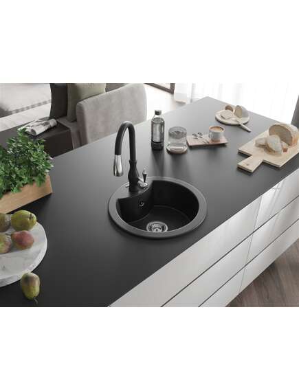Mexen Diego zlewozmywak granitowy 1-komorowy z baterią kuchenną Savita, czarny - 6512-77-672601-70, 2 image