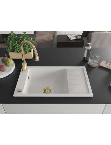 Mexen Elias zlewozmywak granitowy 1-komorowy z ociekaczem i baterią kuchenną Savita, biały - 6511-20-672601-50, изображение 3