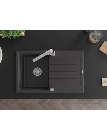 Mexen Bruno zlewozmywak granitowy 1-komorowy z ociekaczem i baterią kuchenną Rita, czarny nakrapiany - 6513-76-670300-00, 4 image