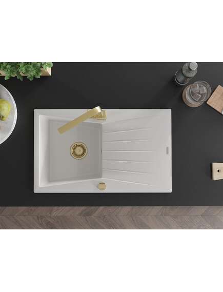 Mexen Cesar zlewozmywak granitowy 1-komorowy z ociekaczem i baterią kuchenną Rita, biały - 6514-20-670300-50, изображение 4