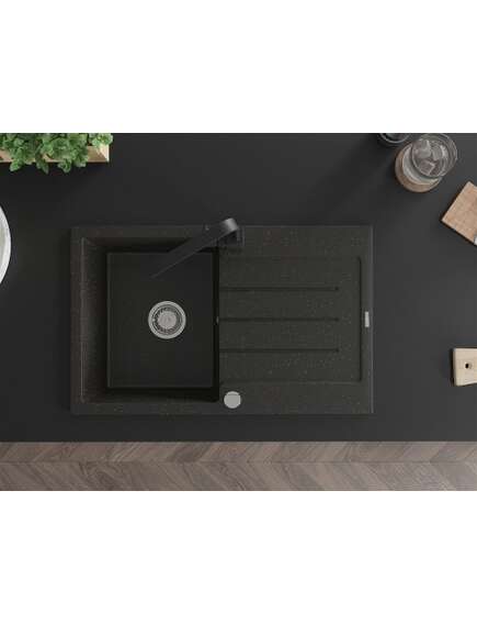 Mexen Bruno zlewozmywak granitowy 1-komorowy z ociekaczem i baterią kuchenną Rita, czarny/srebrny metalik - 6513-73-670300-70, 4 image