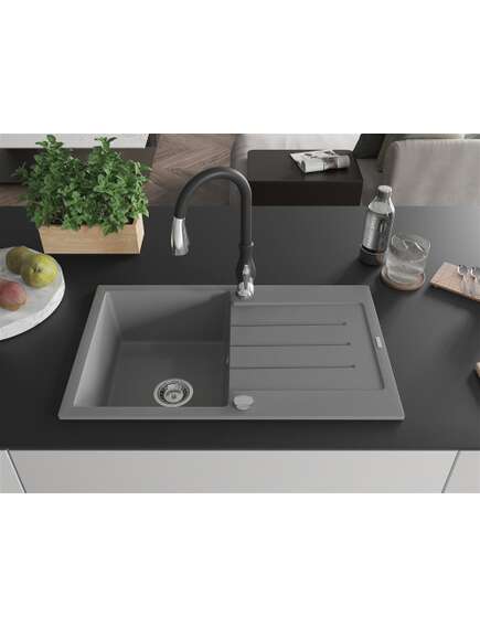 Mexen Bruno zlewozmywak granitowy 1-komorowy z ociekaczem i baterią kuchenną Savita, szary - 6513-71-672601-70, 3 image