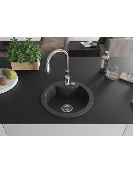 Mexen Diego zlewozmywak granitowy 1-komorowy z baterią kuchenną Savita, czarny nakrapiany - 6512-76-672601-00, 3 image