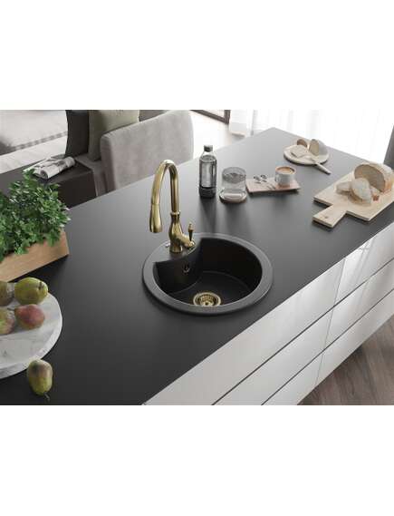 Mexen Diego zlewozmywak granitowy 1-komorowy z baterią kuchenną Savita, czarny/srebrny metalik - 6512-73-672601-50, изображение 2