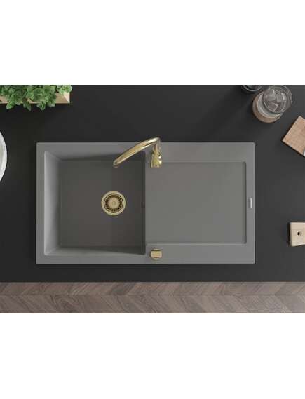 Mexen Leo zlewozmywak granitowy 1-komorowy z ociekaczem i baterią kuchenną Telma, szary - 6501-71-670200-50, 4 image