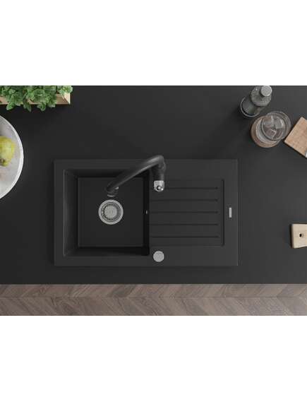 Mexen Pablo zlewozmywak granitowy 1-komorowy z ociekaczem i baterią kuchenną Savita, czarny - 6510-77-672601-70, 4 image