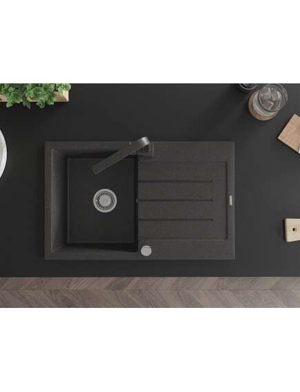 Mexen Bruno zlewozmywak granitowy 1-komorowy z ociekaczem i baterią kuchenną Rita, czarny nakrapiany - 6513-76-670300-76, 4 image