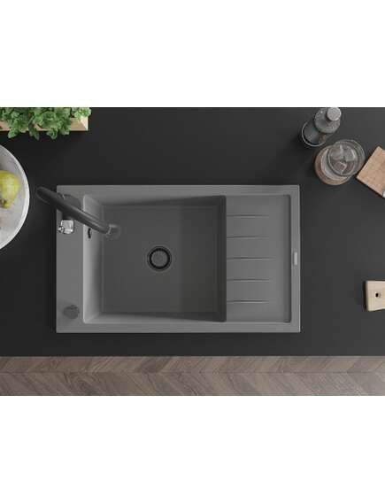 Mexen Elias zlewozmywak granitowy 1-komorowy z ociekaczem i baterią kuchenną Savita, szary - 6511-71-672601-70-B, 4 image