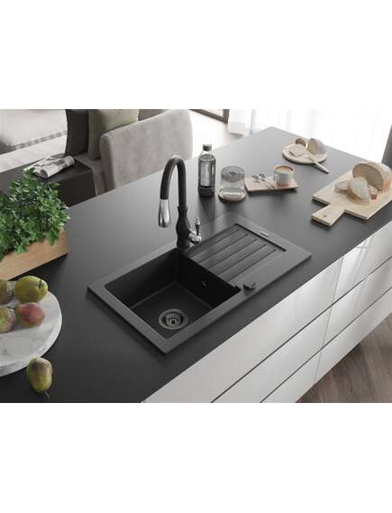 Mexen Pablo zlewozmywak granitowy 1-komorowy z ociekaczem i baterią kuchenną Savita, czarny - 6510-77-672601-70-B, 2 image