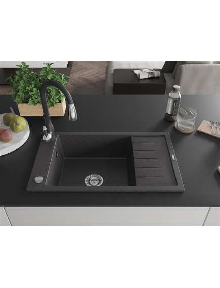 Mexen Elias zlewozmywak granitowy 1-komorowy z ociekaczem i baterią kuchenną Savita, czarny nakrapiany - 6511-76-672601-70, изображение 3
