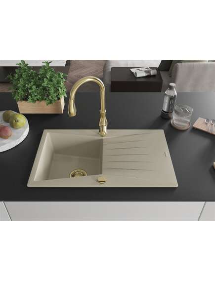 Mexen Cesar zlewozmywak granitowy 1-komorowy z ociekaczem i baterią kuchenną Savita, beżowy - 6514-69-672601-50, изображение 3