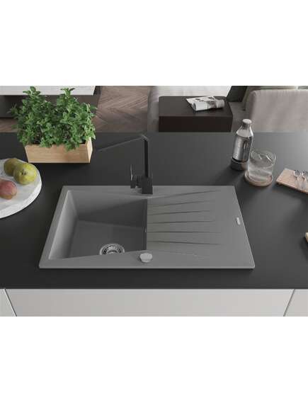 Mexen Cesar zlewozmywak granitowy 1-komorowy z ociekaczem i baterią kuchenną Rita, szary - 6514-71-670300-70, 3 image