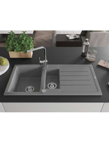 Mexen Andres zlewozmywak granitowy 1,5-komorowy z ociekaczem i baterią kuchenną Rita, szary - 6515-71-670300-00, 3 image