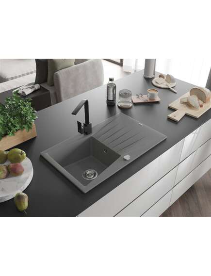Mexen Cesar zlewozmywak granitowy 1-komorowy z ociekaczem i baterią kuchenną Rita, szary - 6514-71-670300-70, 2 image