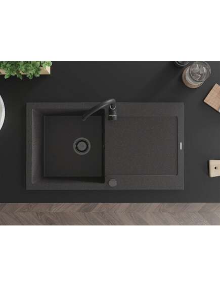 Mexen Leo zlewozmywak granitowy 1-komorowy z ociekaczem i baterią kuchenną Telma, czarny nakrapiany - 6501-76-670200-70-B, 4 image