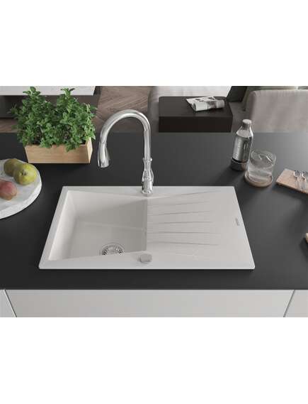 Mexen Cesar zlewozmywak granitowy 1-komorowy z ociekaczem i baterią kuchenną Savita, biały - 6513-77-672601-70, изображение 3