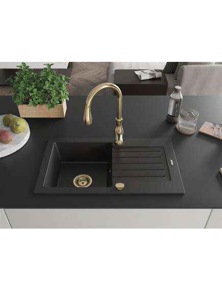 Mexen Pablo zlewozmywak granitowy 1-komorowy z ociekaczem i baterią kuchenną Savita, czarny - 6510-77-672601-50, 3 image