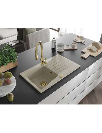 Mexen Cesar zlewozmywak granitowy 1-komorowy z ociekaczem i baterią kuchenną Savita, beżowy - 6514-69-672601-50, изображение 2