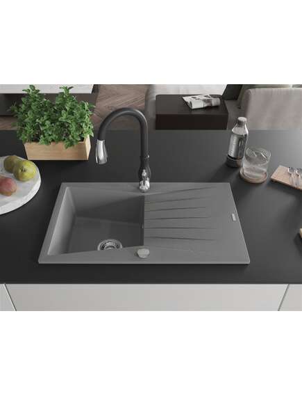 Mexen Cesar zlewozmywak granitowy 1-komorowy z ociekaczem i baterią kuchenną Savita, szary - 6514-71-672601-70, 3 image