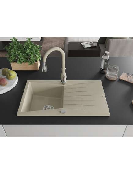 Mexen Cesar zlewozmywak granitowy 1-komorowy z ociekaczem i baterią kuchenną Savita, beżowy - 6514-69-672601-69, изображение 3