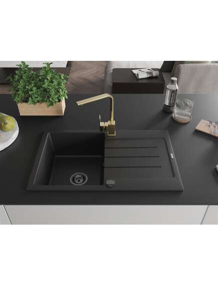 Mexen Bruno zlewozmywak granitowy 1-komorowy z ociekaczem i baterią kuchenną Rita, czarny - 6513-77-670300-50-B, 3 image