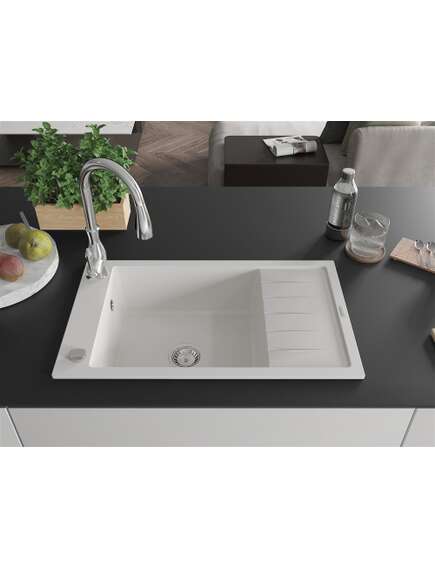 Mexen Elias zlewozmywak granitowy 1-komorowy z ociekaczem i baterią kuchenną Savita, biały - 6511-20-672601-00, изображение 3