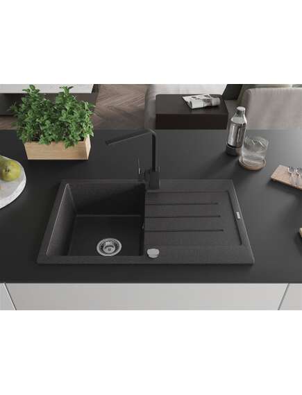 Mexen Bruno zlewozmywak granitowy 1-komorowy z ociekaczem i baterią kuchenną Rita, czarny nakrapiany - 6513-76-670300-70, изображение 3