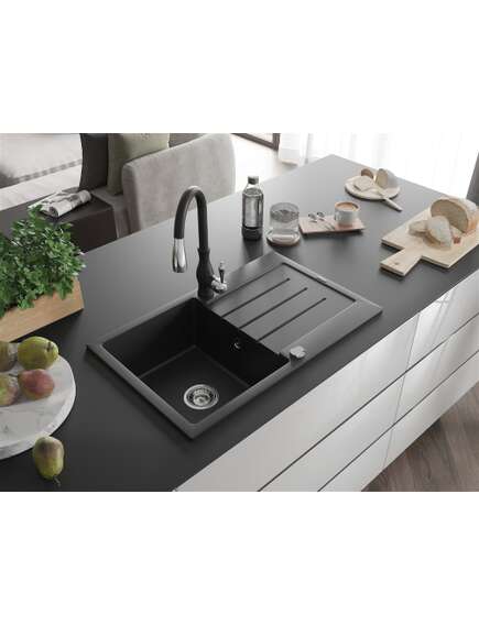 Mexen Bruno zlewozmywak granitowy 1-komorowy z ociekaczem i baterią kuchenną Savita, czarny - 6513-77-672601-70, изображение 2