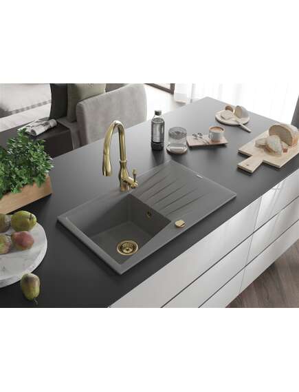 Mexen Cesar zlewozmywak granitowy 1-komorowy z ociekaczem i baterią kuchenną Savita, szary - 6514-71-672601-50, 2 image