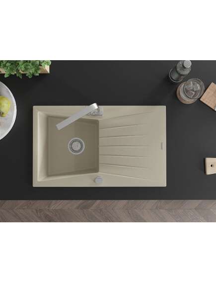 Mexen Cesar zlewozmywak granitowy 1-komorowy z ociekaczem i baterią kuchenną Rita, beżowy - 6514-69-670300-00, 4 image
