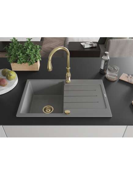 Mexen Bruno zlewozmywak granitowy 1-komorowy z ociekaczem i baterią kuchenną Savita, szary - 6513-71-672601-50, 3 image