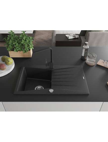 Mexen Cesar zlewozmywak granitowy 1-komorowy z ociekaczem i baterią kuchenną Rita, czarny/srebrny metalik - 6514-73-670300-70, 3 image
