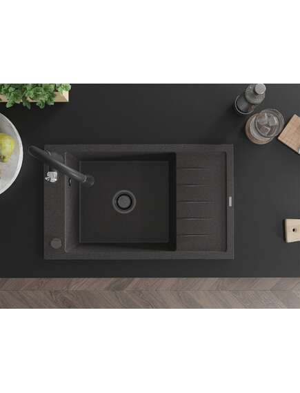 Mexen Elias zlewozmywak granitowy 1-komorowy z ociekaczem i baterią kuchenną Savita, czarny nakrapiany - 6511-76-672601-70-B, изображение 4