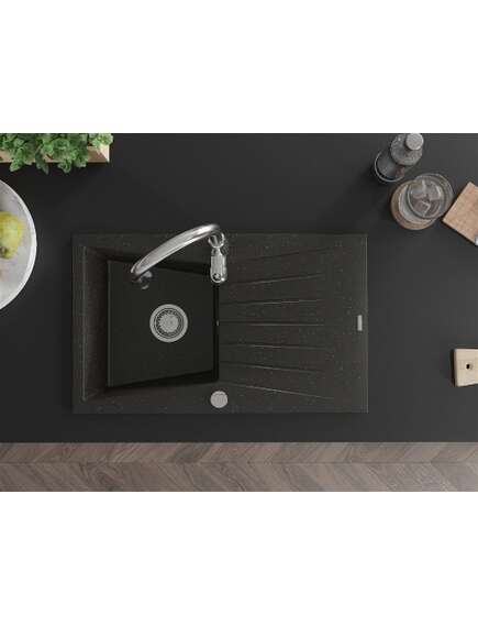 Mexen Cesar zlewozmywak granitowy 1-komorowy z ociekaczem i baterią kuchenną Savita, czarny/złoty metalik - 6514-75-672601-00, изображение 4