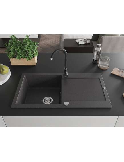 Mexen Leo zlewozmywak granitowy 1-komorowy z ociekaczem i baterią kuchenną Telma, czarny nakrapiany - 6501-76-670200-70, изображение 3
