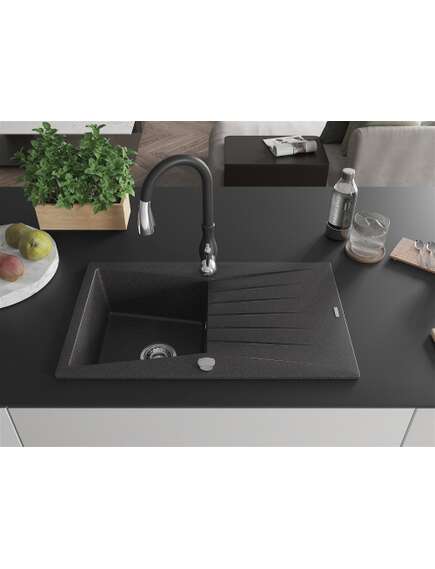 Mexen Cesar zlewozmywak granitowy 1-komorowy z ociekaczem i baterią kuchenną Savita, czarny nakrapiany - 6514-76-672601-70, изображение 3