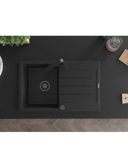 Mexen Bruno zlewozmywak granitowy 1-komorowy z ociekaczem i baterią kuchenną Rita, czarny - 6513-77-670300-70-B, 4 image