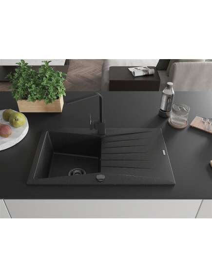 Mexen Cesar zlewozmywak granitowy 1-komorowy z ociekaczem i baterią kuchenną Rita, czarny/srebrny metalik - 6514-73-670300-70-B, 3 image