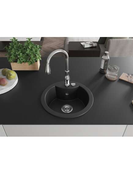 Mexen Diego zlewozmywak granitowy 1-komorowy z baterią kuchenną Savita, czarny - 6512-77-672601-00, изображение 3